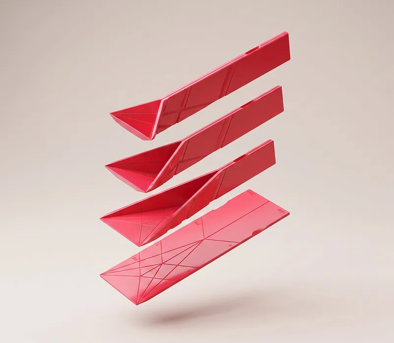 As peças do Polygons em várias fases da dobra, da plana à colher